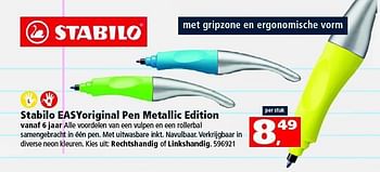 Aanbiedingen Stabilo easyoriginal pen metallic edition - Stabilo - Geldig van 09/08/2014 tot 14/09/2014 bij Intertoys