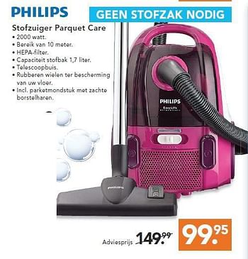 Aanbiedingen Philips stofzuiger parquet care - Philips - Geldig van 09/08/2014 tot 17/09/2014 bij Blokker
