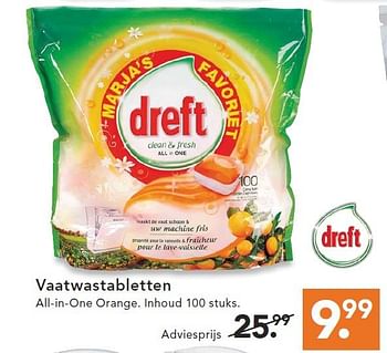 Aanbiedingen Vaatwastabletten all-in-one orange - Dreft - Geldig van 09/08/2014 tot 17/09/2014 bij Blokker