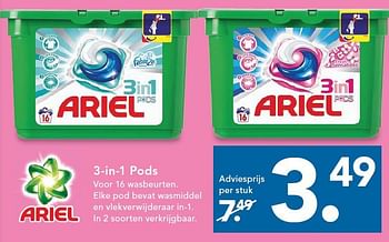 Aanbiedingen 3-in-1 pods voor 16 wasbeurten - Ariel - Geldig van 09/08/2014 tot 17/09/2014 bij Blokker