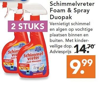Aanbiedingen Schimmelvreter foam + spray duopak - Air Max - Geldig van 09/08/2014 tot 17/09/2014 bij Blokker
