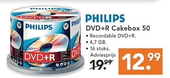 Aanbiedingen Dvd+r cakebox 50 - Philips - Geldig van 09/08/2014 tot 17/09/2014 bij Blokker