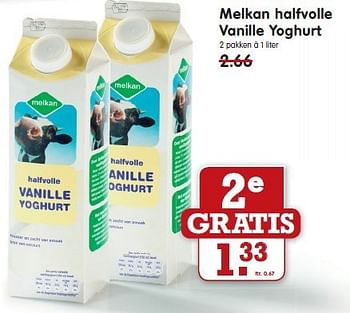 Aanbiedingen Melkan halfvolle vanille yoghurt - Melkan - Geldig van 10/08/2014 tot 16/08/2014 bij Em-té