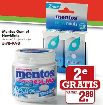 Aanbiedingen Mentos gum of nowmints - Mentos - Geldig van 10/08/2014 tot 16/08/2014 bij Em-té