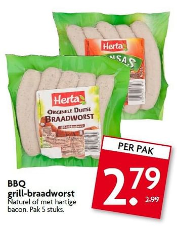 Aanbiedingen Bbq grill-braadworst - Herta - Geldig van 10/08/2014 tot 16/08/2014 bij Deka Markt