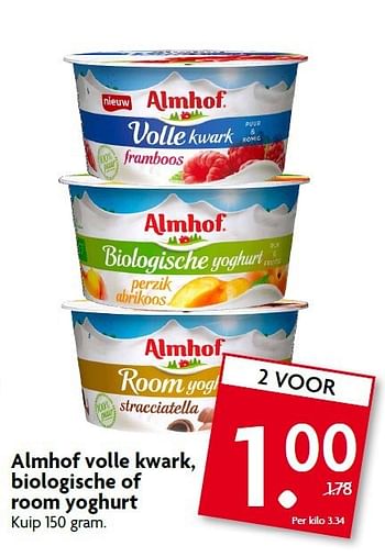 Aanbiedingen Almhof volle kwark, biologische of room yoghurt - Almhof - Geldig van 10/08/2014 tot 16/08/2014 bij Deka Markt