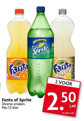 Aanbiedingen Fanta of sprite diverse smaken - Fanta - Geldig van 10/08/2014 tot 16/08/2014 bij Deka Markt