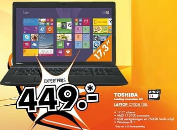 Aanbiedingen Toshiba laptop c70d-b-108 - Toshiba - Geldig van 11/08/2014 tot 17/08/2014 bij Expert