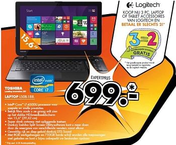 Aanbiedingen Toshiba laptop l50b-188 - Toshiba - Geldig van 11/08/2014 tot 17/08/2014 bij Expert