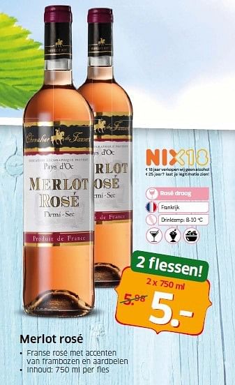 Aanbiedingen Merlot rosé - Rosé wijnen - Geldig van 11/08/2014 tot 17/08/2014 bij Lidl
