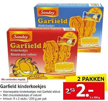 Aanbiedingen Garfield kinderkoekjes - Sondey - Geldig van 11/08/2014 tot 17/08/2014 bij Lidl