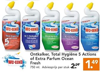 Aanbiedingen Ontkalker,total hygiëne 5 actions of extra parfum ocean fresh - WC Eend - Geldig van 11/08/2014 tot 20/08/2014 bij Blokker