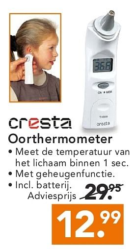 Aanbiedingen Oorthermometer - Cresta - Geldig van 11/08/2014 tot 20/08/2014 bij Blokker