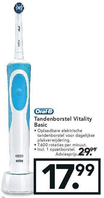 Aanbiedingen Tandenborstel vitality basic - Oral-B - Geldig van 11/08/2014 tot 20/08/2014 bij Blokker