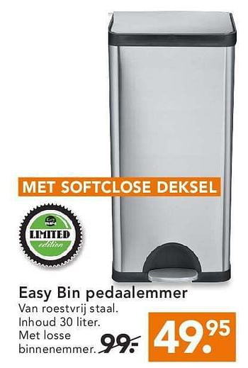 Aanbiedingen Easy bin pedaalemmer - Huismerk - Blokker - Geldig van 11/08/2014 tot 20/08/2014 bij Blokker