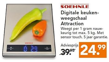 Aanbiedingen Soehnle digitale keukenweegschaal attraction - Soehnle - Geldig van 11/08/2014 tot 20/08/2014 bij Blokker