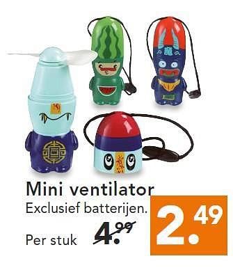 Aanbiedingen Mini ventilator exclusief batterijen - Huismerk - Blokker - Geldig van 11/08/2014 tot 20/08/2014 bij Blokker
