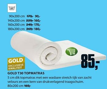 Aanbiedingen Gold t30 topmatras - Huismerk - Jysk - Geldig van 11/08/2014 tot 24/08/2014 bij Jysk
