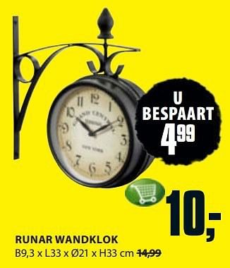 Aanbiedingen Runar wandklok - Huismerk - Jysk - Geldig van 11/08/2014 tot 24/08/2014 bij Jysk