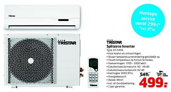 Aanbiedingen Tristar splitairco inverter ac-5406 - Inverter - Geldig van 11/08/2014 tot 24/08/2014 bij Formido