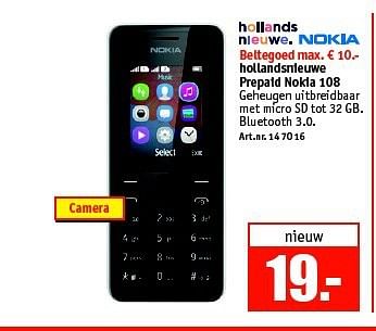 Aanbiedingen Nokia hollandsnieuwe prepaid nokia 108 - Nokia - Geldig van 11/08/2014 tot 24/08/2014 bij Kijkshop
