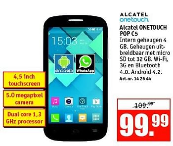 Aanbiedingen Alcatel onetouch pop c5 - Alcatel - Geldig van 11/08/2014 tot 24/08/2014 bij Kijkshop