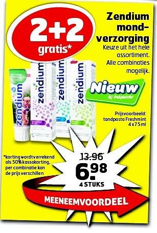 Aanbiedingen Tandpasta freshmint - Zendium - Geldig van 12/08/2014 tot 17/08/2014 bij Trekpleister