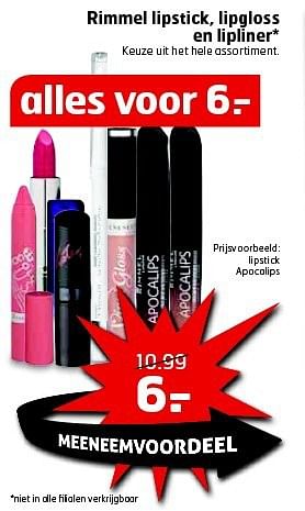 Aanbiedingen Lipstick apocalips - Rimmel - Geldig van 12/08/2014 tot 17/08/2014 bij Trekpleister