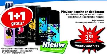 Aanbiedingen Man deospray generation - Playboy - Geldig van 12/08/2014 tot 17/08/2014 bij Trekpleister