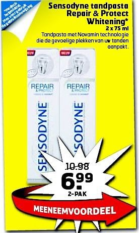 Aanbiedingen Sensodyne tandpasta repair + protect whitening - Sensodyne - Geldig van 12/08/2014 tot 17/08/2014 bij Trekpleister