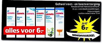 Aanbiedingen Zachte voeten crème - Gehwol - Geldig van 12/08/2014 tot 17/08/2014 bij Trekpleister
