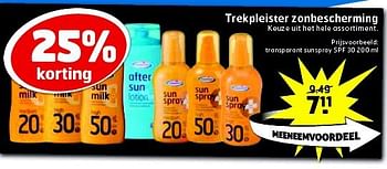 Aanbiedingen Transparant sunsprayspf 30 - Huismerk - Trekpleister - Geldig van 12/08/2014 tot 17/08/2014 bij Trekpleister
