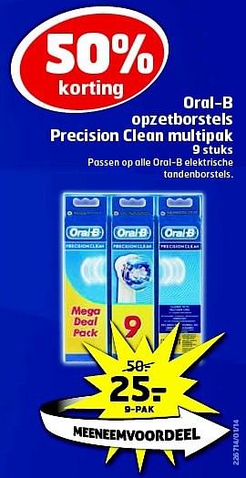 Aanbiedingen Oral-b opzetborstels precision clean multipak - Oral-B - Geldig van 12/08/2014 tot 17/08/2014 bij Trekpleister