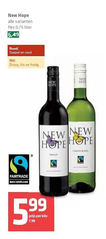 Aanbiedingen New hope - Witte wijnen - Geldig van 14/08/2014 tot 20/08/2014 bij Spar