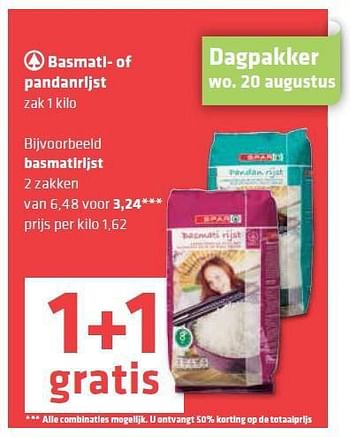 Aanbiedingen Basmati- of pandanrijst - Spar - Geldig van 14/08/2014 tot 20/08/2014 bij Spar