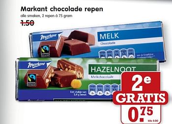 Aanbiedingen Markant chocolade repen - Markant - Geldig van 17/08/2014 tot 23/08/2014 bij Em-té