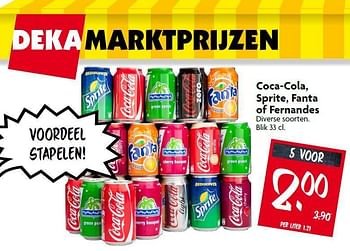 Aanbiedingen Coca-cola, sprite, fanta of fernandes - Coca Cola - Geldig van 17/08/2014 tot 23/08/2014 bij Deka Markt