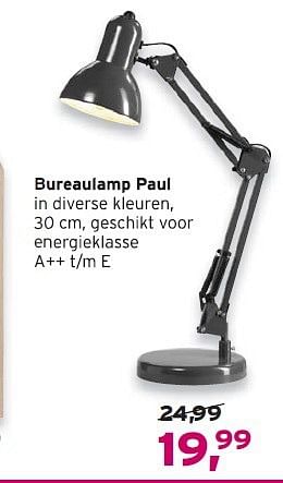 Aanbiedingen Bureaulamp paul - Huismerk - Leen Bakker - Geldig van 17/08/2014 tot 30/08/2014 bij Leen Bakker
