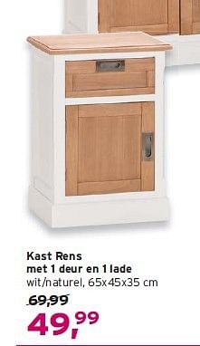 Aanbiedingen Kast rens met 1 deur en 1 lade - Huismerk - Leen Bakker - Geldig van 17/08/2014 tot 30/08/2014 bij Leen Bakker