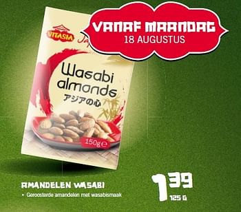 Aanbiedingen Amandelen wasabi - Vitasia - Geldig van 18/08/2014 tot 24/08/2014 bij Lidl
