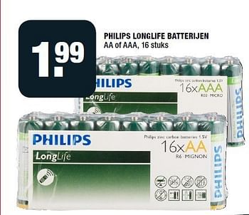 Aanbiedingen Philips longlife batterijen aa of aaa - Philips - Geldig van 18/08/2014 tot 24/08/2014 bij Big Bazar