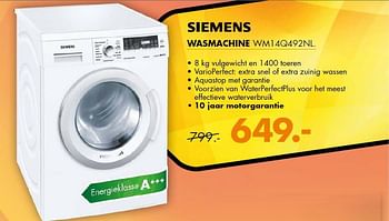 Aanbiedingen Siemens wasmachine wm14q492nl - Siemens - Geldig van 18/08/2014 tot 24/08/2014 bij Expert
