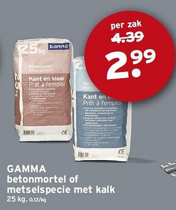Aanbiedingen Gamma betonmortel of metselspecie met kalk - Huismerk - Gamma - Geldig van 18/08/2014 tot 24/08/2014 bij Gamma