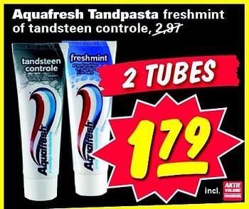 Aanbiedingen Aquafresh tandpasta freshmint of tandsteen controle - Aquafresh - Geldig van 18/08/2014 tot 24/08/2014 bij Nettorama