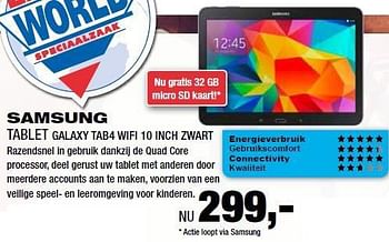 Aanbiedingen Samsung tablet galaxy tab4 wifi 10 inch zwart - Samsung - Geldig van 18/08/2014 tot 31/08/2014 bij Electro World