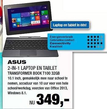 Aanbiedingen Asus 2-in-1 laptop entablet transformer book t100 - Asus - Geldig van 18/08/2014 tot 31/08/2014 bij Electro World