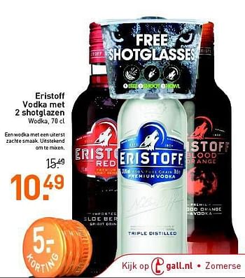 Aanbiedingen Eristoff vodka met 2 shotglazen - Eristoff - Geldig van 18/08/2014 tot 31/08/2014 bij Gall & Gall