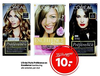 Aanbiedingen L`oréal paris préférence en excellence haarkleuring - L'Oreal Paris - Geldig van 18/08/2014 tot 31/08/2014 bij Etos