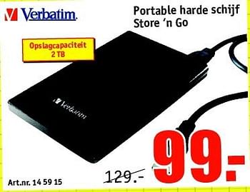 Aanbiedingen Verbatim portable harde schijf store `n go - Verbatim - Geldig van 18/08/2014 tot 31/08/2014 bij Kijkshop