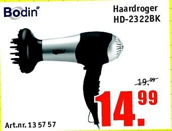 Aanbiedingen Bodin haardroger hd-2322bk - Bodin - Geldig van 18/08/2014 tot 31/08/2014 bij Kijkshop